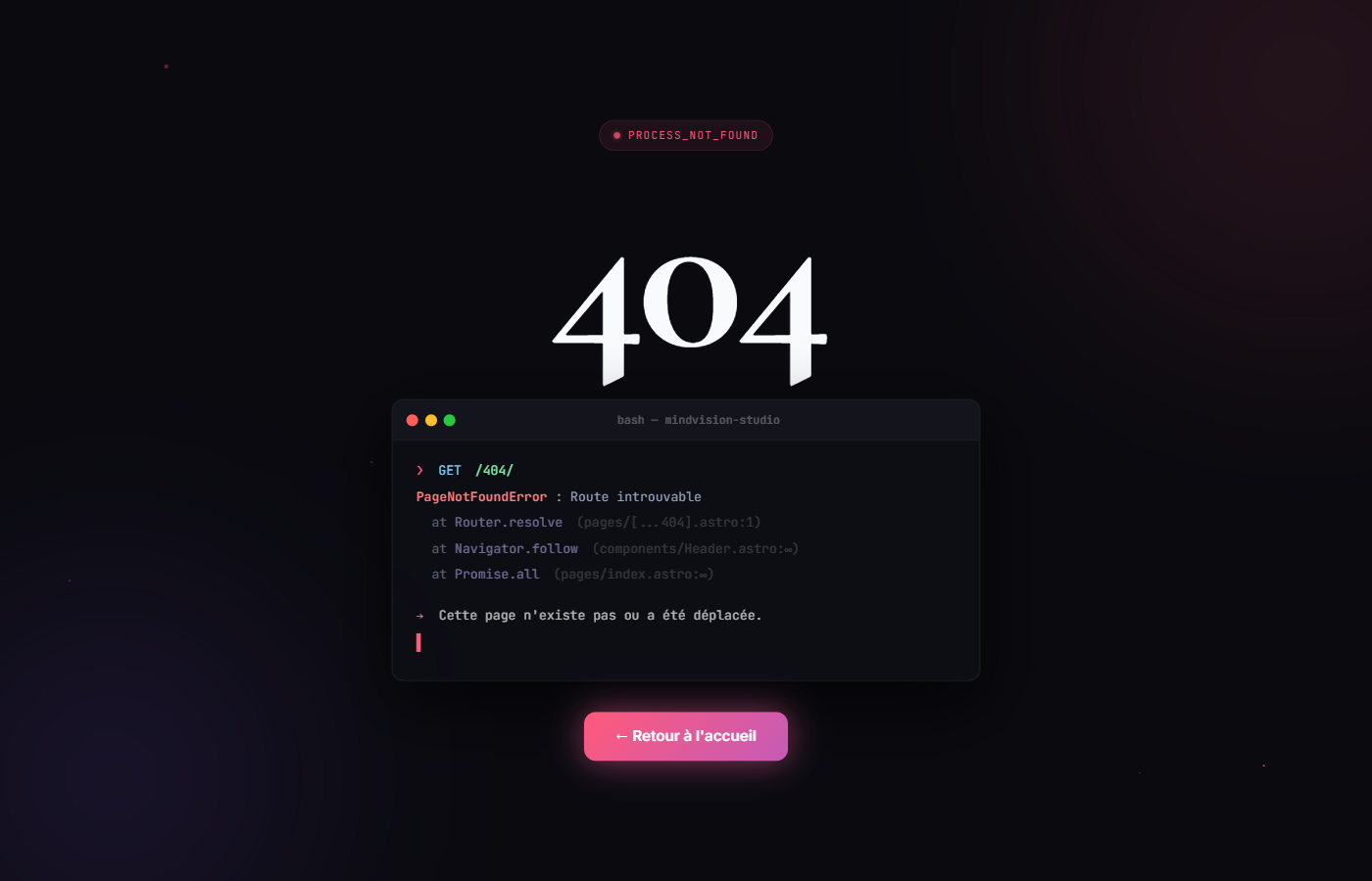 404 page of MindVision Studio