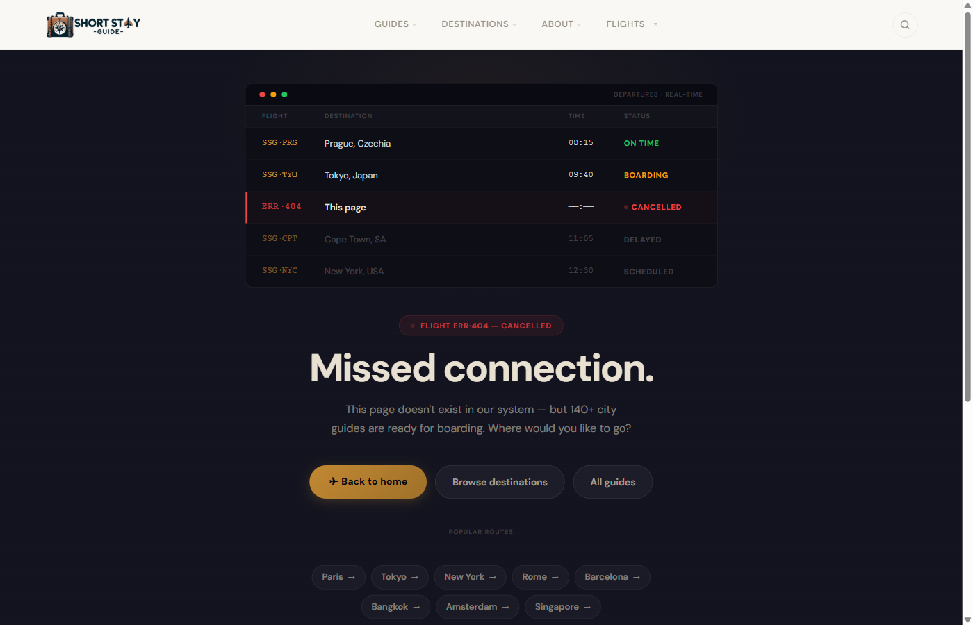 404 page of ShortStayGuide