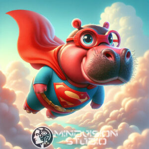 Red flying hippo superman AI generation Artistic Evolution